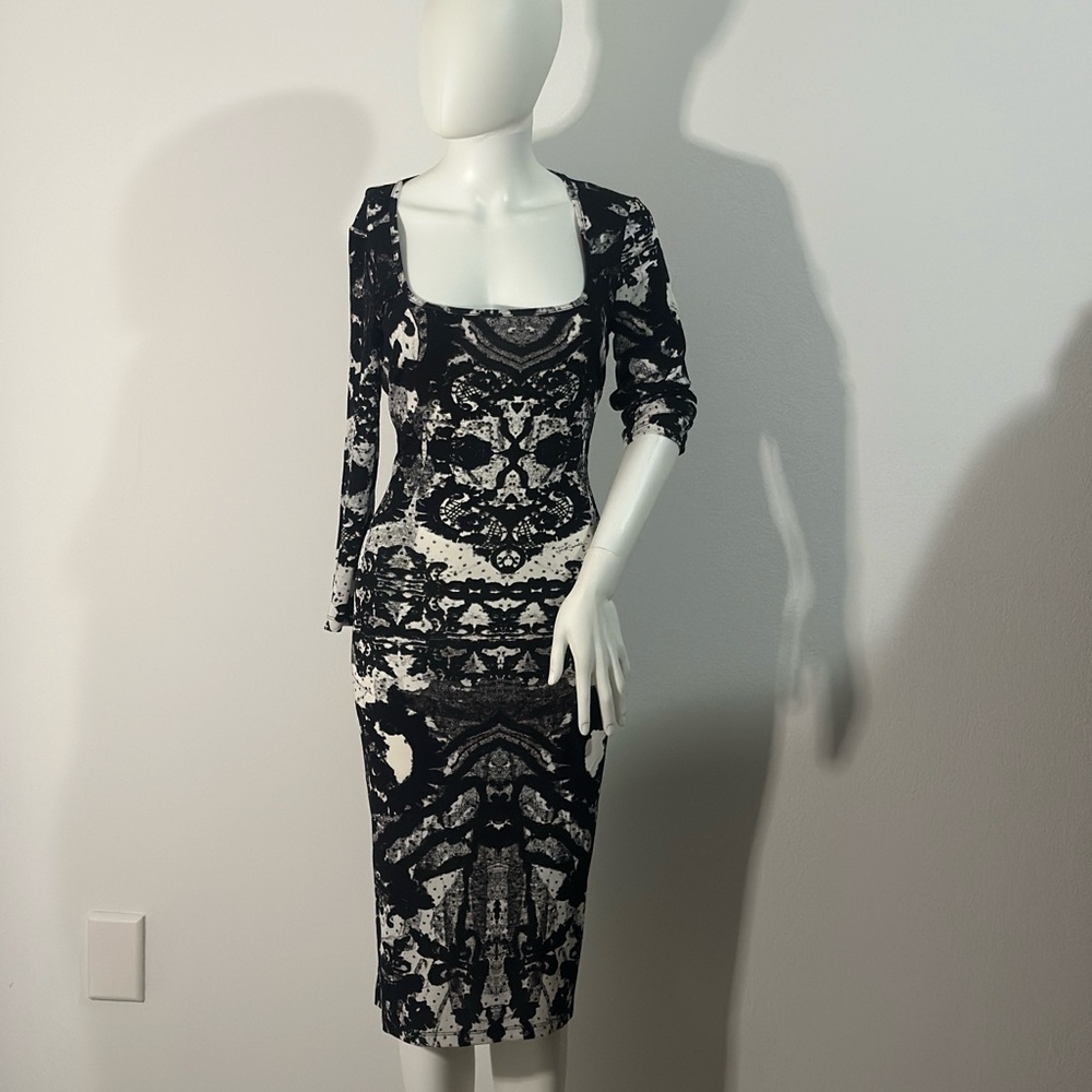 Just Cavalli Mirrored Black and White Patterned Dress